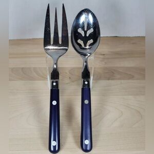 WF Washington Forge MARDI GRAS NAVY BLUE Stainless KOREA  SLOTTED SPOON FORK SET